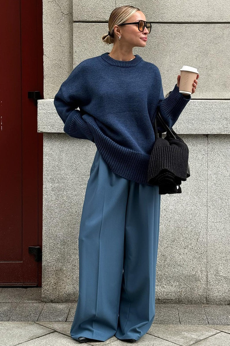 Pullover Damen mit lässigem Schnitt und Rundhalsausschnitt | A&B - 6 - Annoboutique