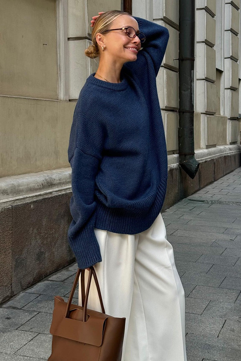 Pullover Damen mit lässigem Schnitt und Rundhalsausschnitt | A&B - 9 - Annoboutique