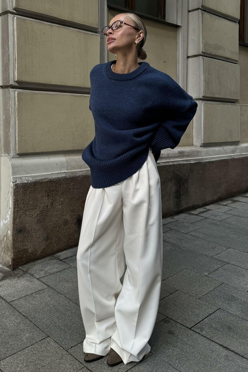 Pullover Damen mit lässigem Schnitt und Rundhalsausschnitt | A&B - 10 - Annoboutique