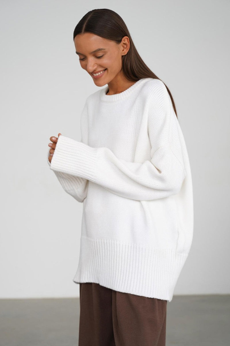 Pullover Damen mit lässigem Schnitt und Rundhalsausschnitt | A&B - 11 - Annoboutique