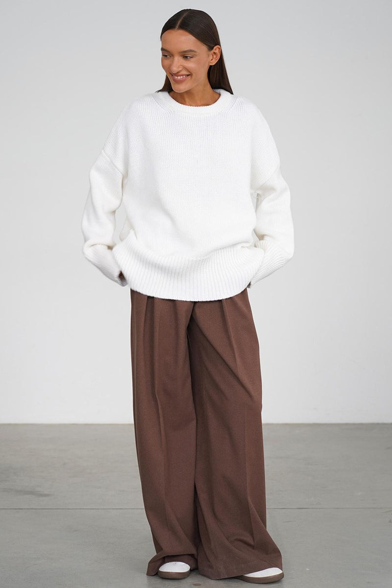 Pullover Damen mit lässigem Schnitt und Rundhalsausschnitt | A&B - 12 - Annoboutique