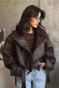 Bikerjacke Damen im oversized Schnitt mit breiten Revers | A&B - 1 - Annoboutique