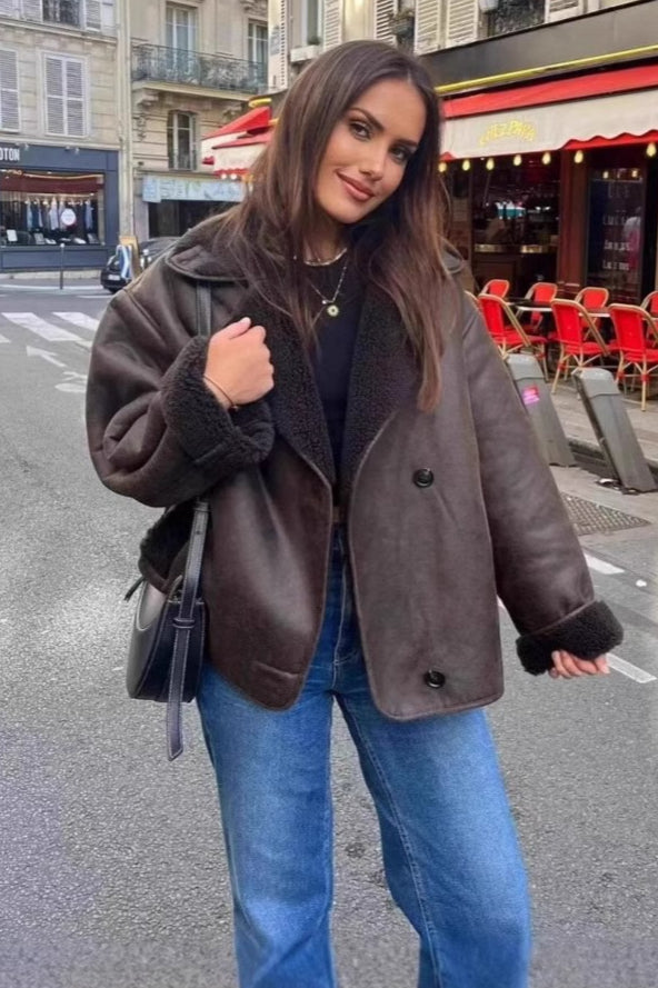 Damen Jacke mit breitem Revers und Knopfverschluss | A&B - 4 - Annoboutique
