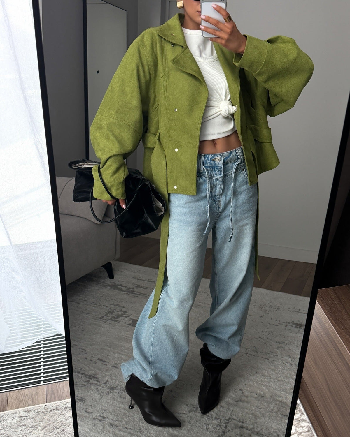 Modische Damenjacke mit hohem Kragen und Taillengürtel | A&B - 8 - Annoboutique