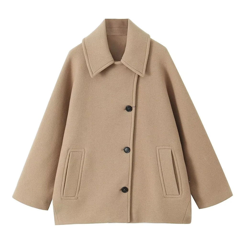 Damenjacke im Oversized-Schnitt mit breitem Revers und Knopfverschluss | A&B - 4 - Annoboutique