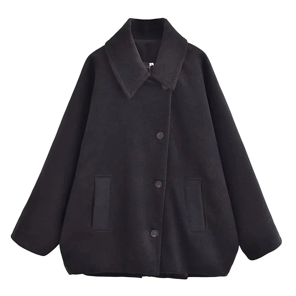 Damenjacke im Oversized-Schnitt mit breitem Revers und Knopfverschluss | A&B - 5 - Annoboutique