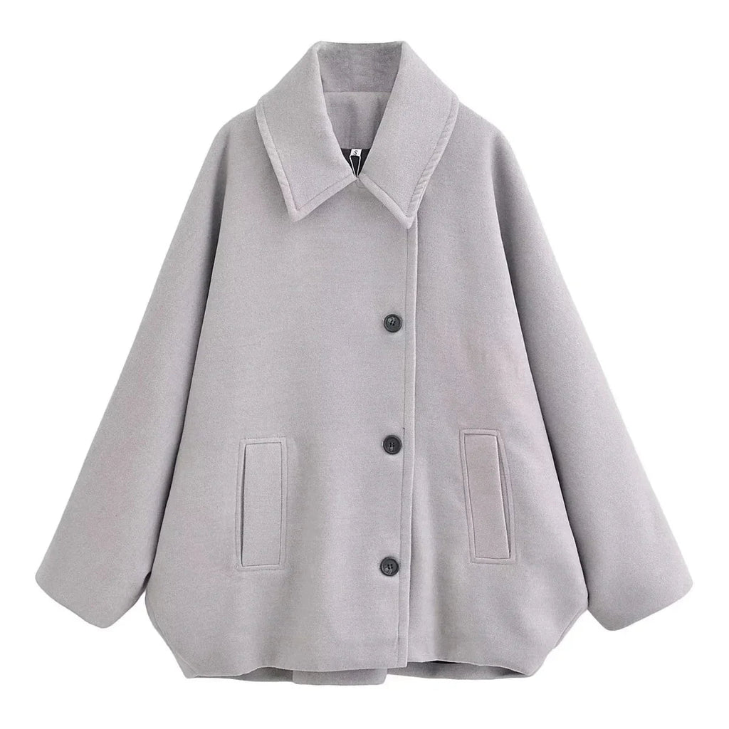 Damenjacke im Oversized-Schnitt mit breitem Revers und Knopfverschluss | A&B - 6 - Annoboutique