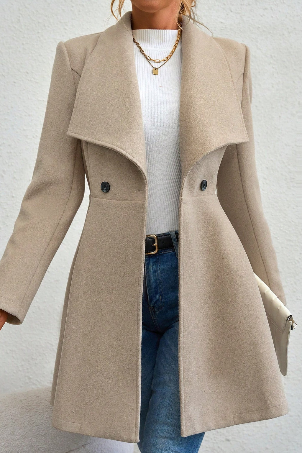 Damen Mantel mit Wasserfallkragen und taillierter Silhouette | A&B - 5 - Annoboutique