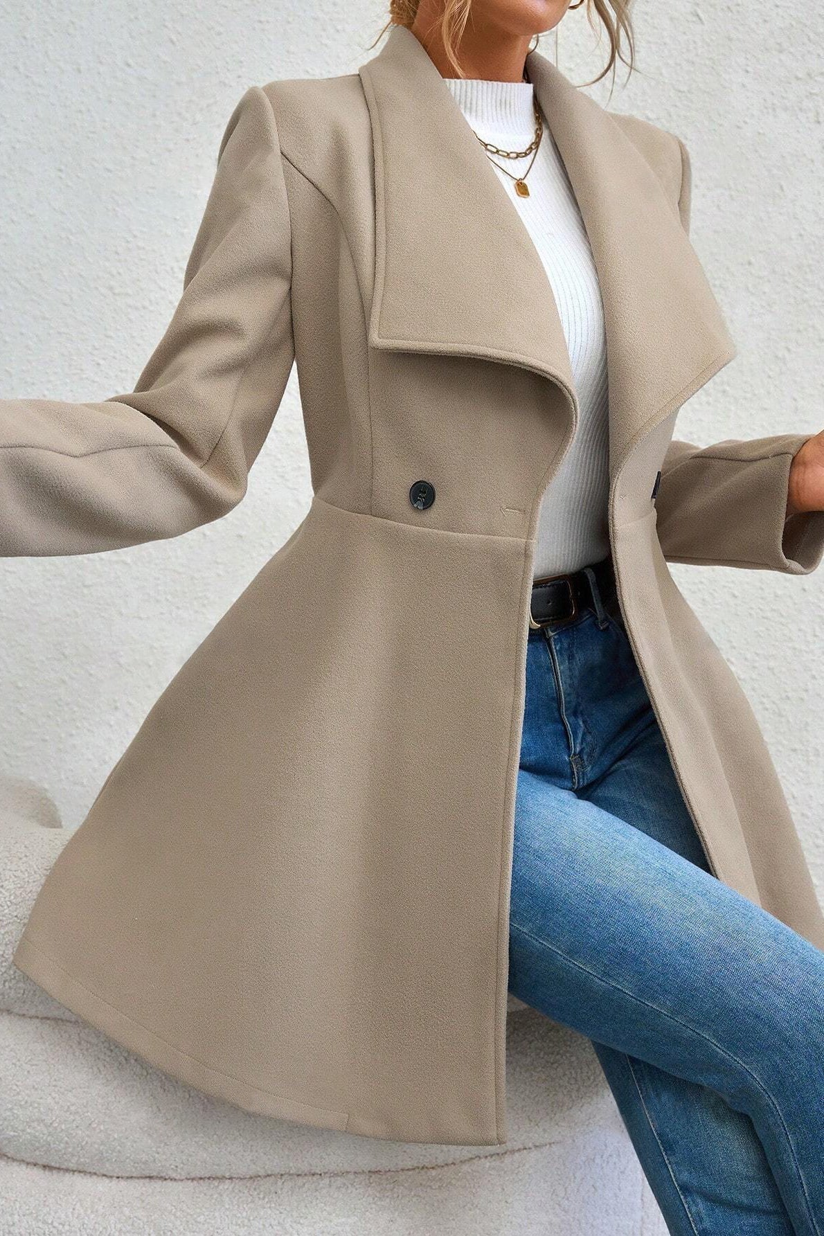 Damen Mantel mit Wasserfallkragen und taillierter Silhouette | A&B - 7 - Annoboutique