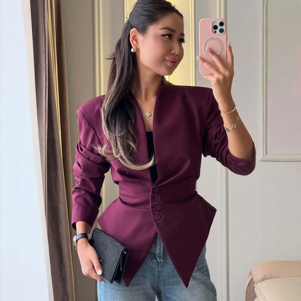 Blazer Damen mit tailliertem Schnitt und tiefem V-Ausschnitt | A&B - 4 - Annoboutique