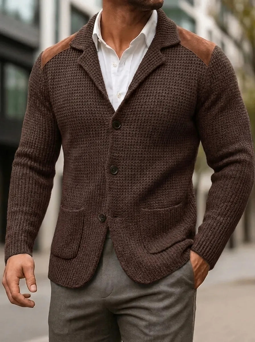 Herren Cardigan mit modernem Schnitt und eleganten Lederakzenten | A&B - 5 - Annoboutique