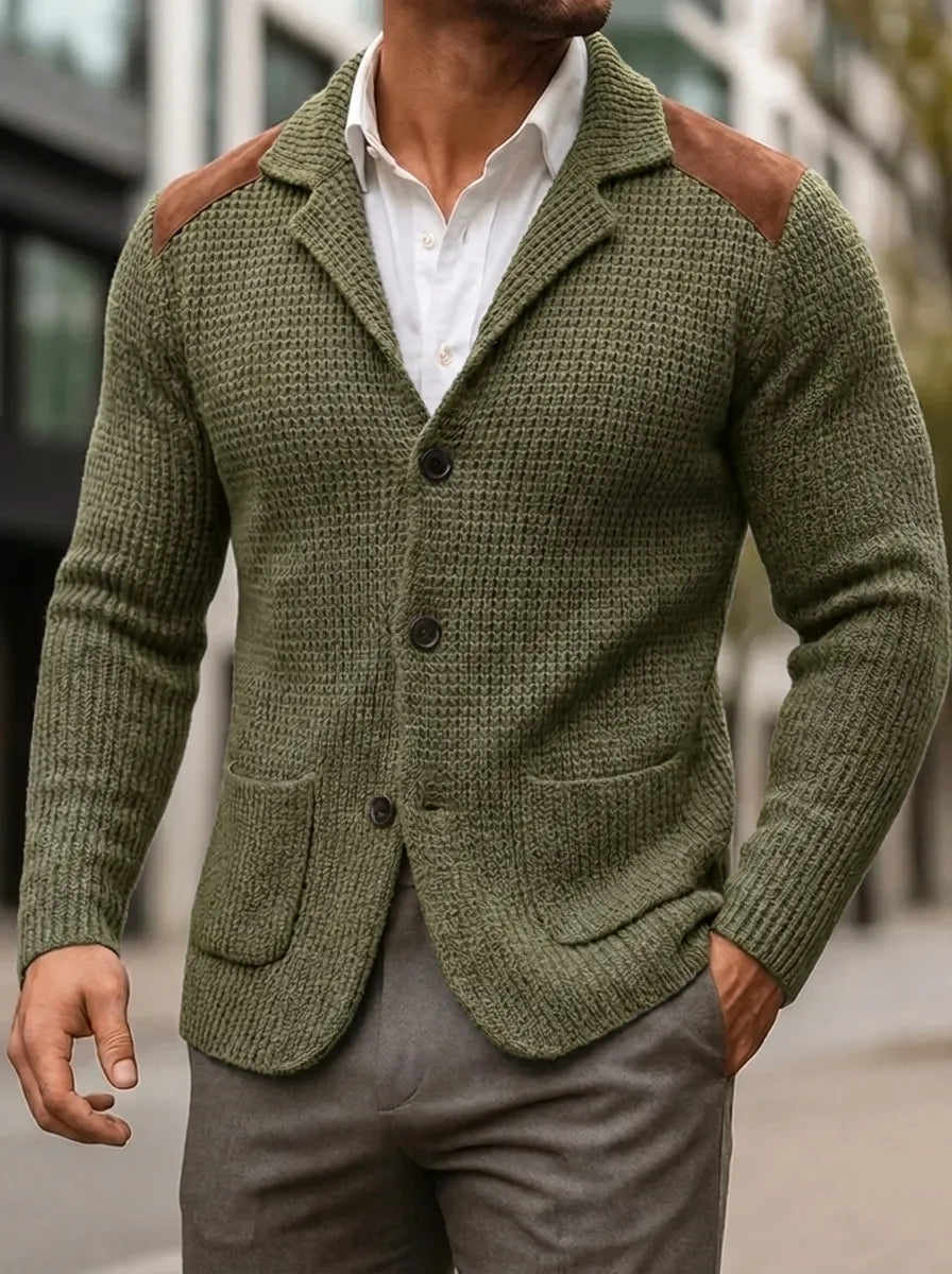 Herren Cardigan mit modernem Schnitt und eleganten Lederakzenten | A&B - 6 - Annoboutique