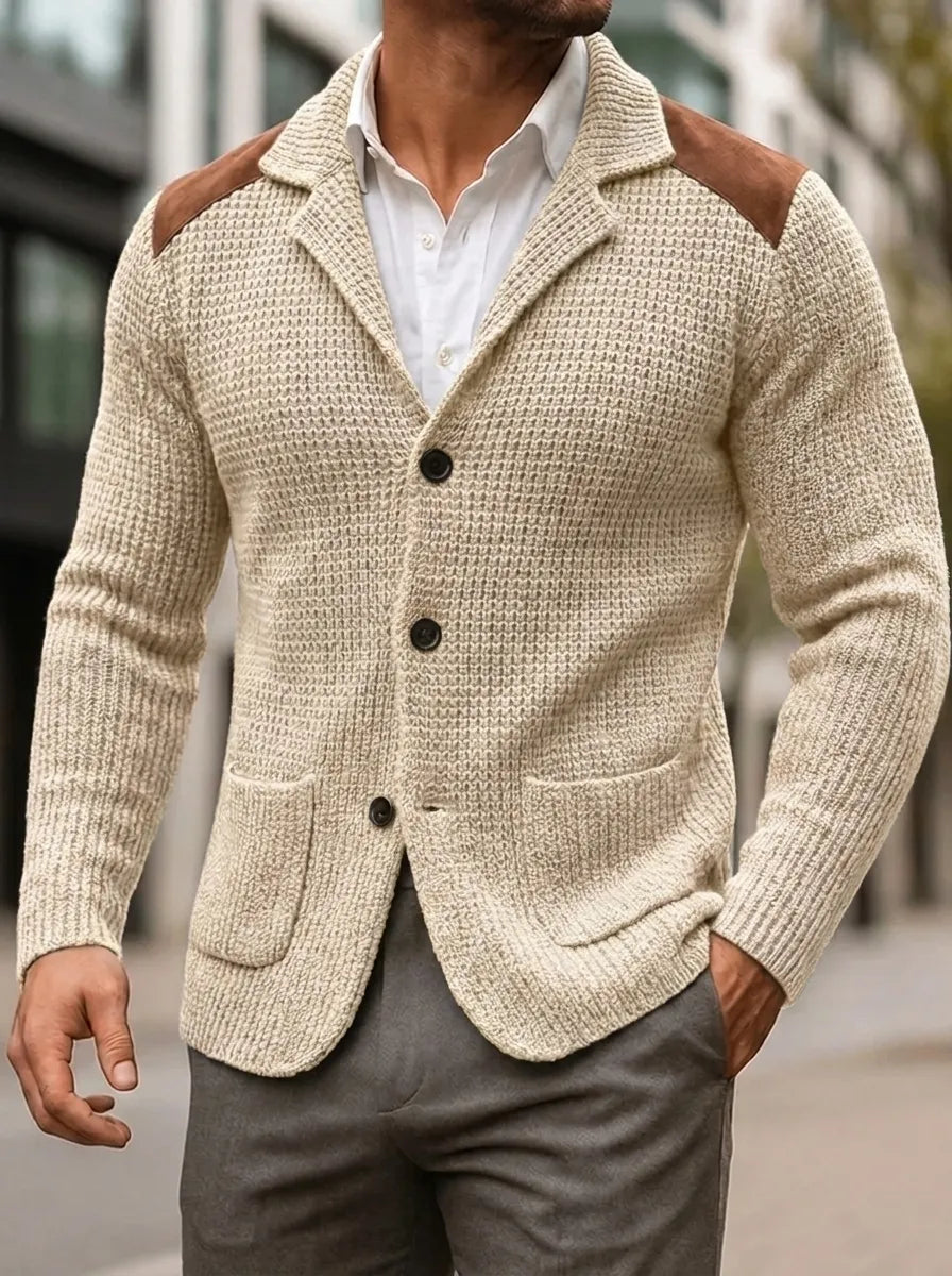 Herren Cardigan mit modernem Schnitt und eleganten Lederakzenten | A&B - 7 - Annoboutique