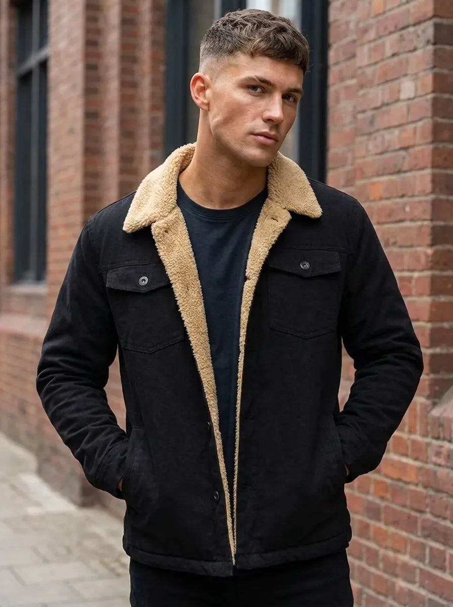 Moderne Herrenjacke mit Teddyfell-Kragen und praktischen Taschen | A&B - 1 - Annoboutique