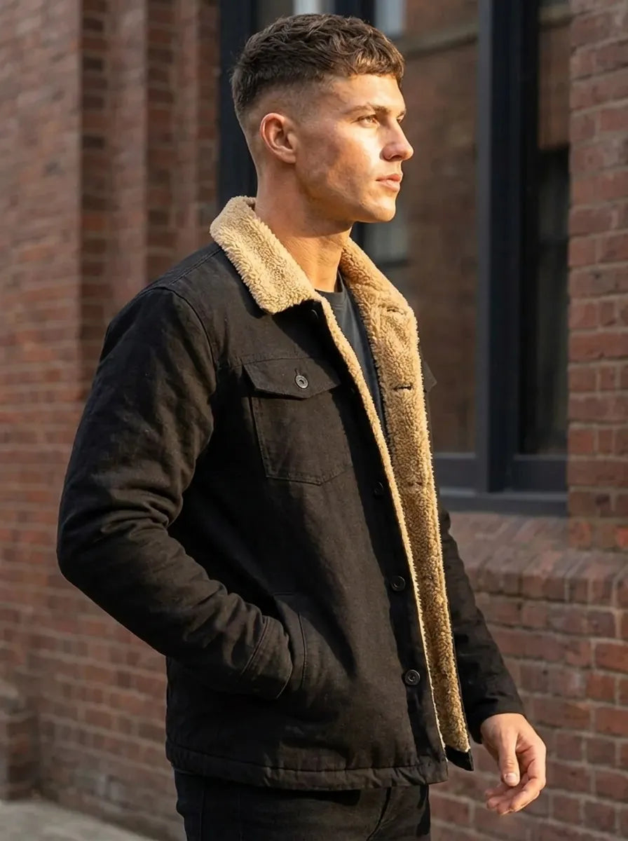 Moderne Herrenjacke mit Teddyfell-Kragen und praktischen Taschen | A&B - 2 - Annoboutique
