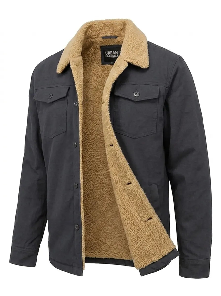 Moderne Herrenjacke mit Teddyfell-Kragen und praktischen Taschen | A&B - 5 - Annoboutique