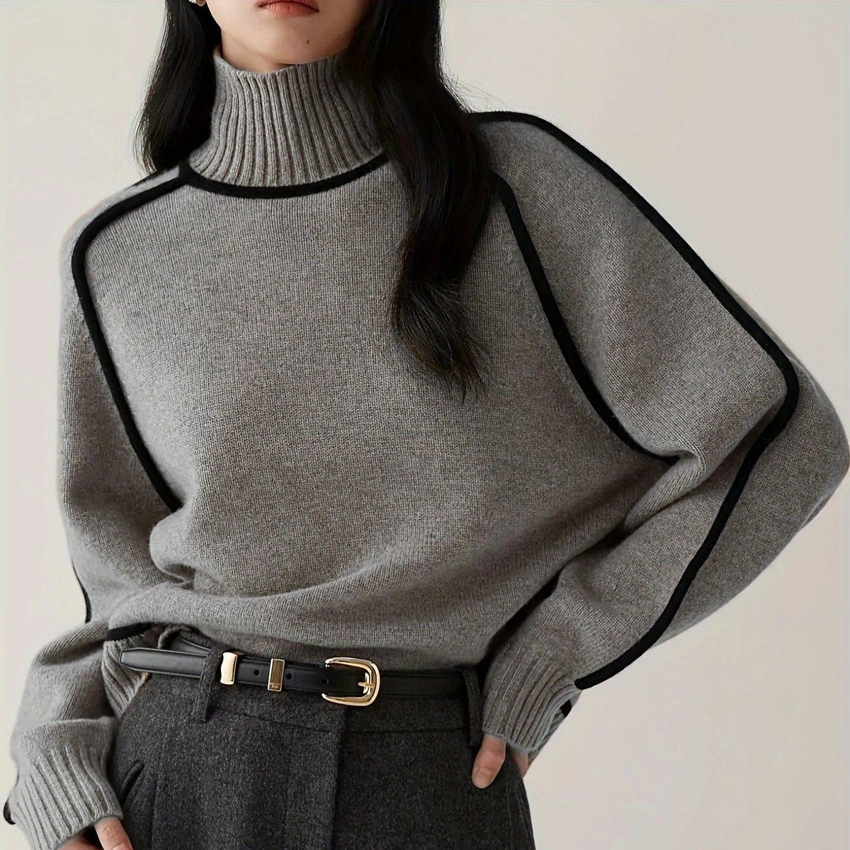 Pullover Damen mit modernem Stehkragen und lässigem Schnitt | A&B - 5 - Annoboutique