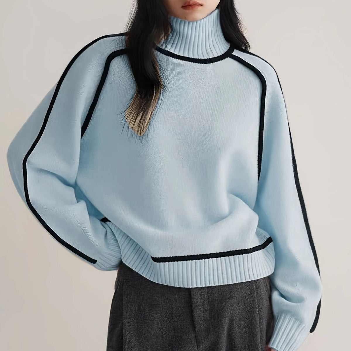 Pullover Damen mit modernem Stehkragen und lässigem Schnitt | A&B - 7 - Annoboutique