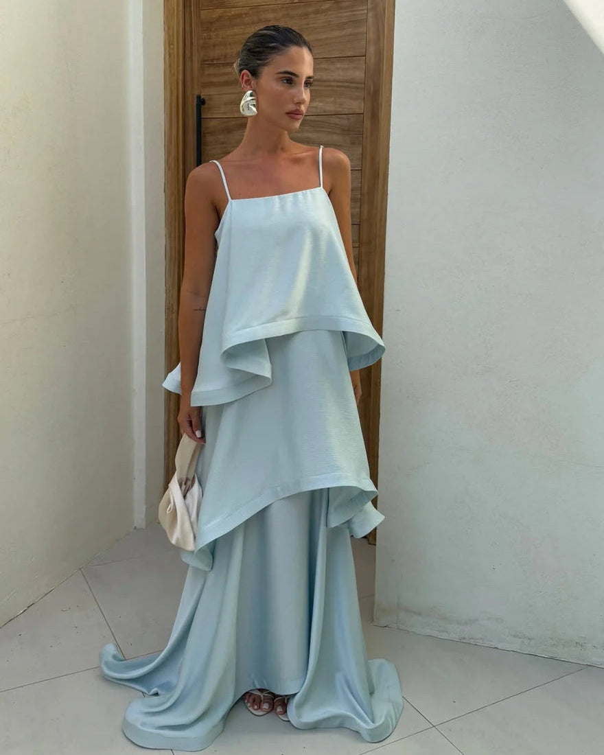 Maxikleid Damen mit fließendem Schnitt und asymmetrischem Saum | A&B - 3 - Annoboutique