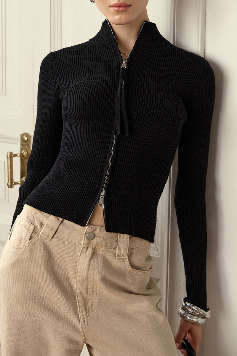Cardigan Damen mit Stehkragen und Reißverschluss | A&B - 1 - Annoboutique