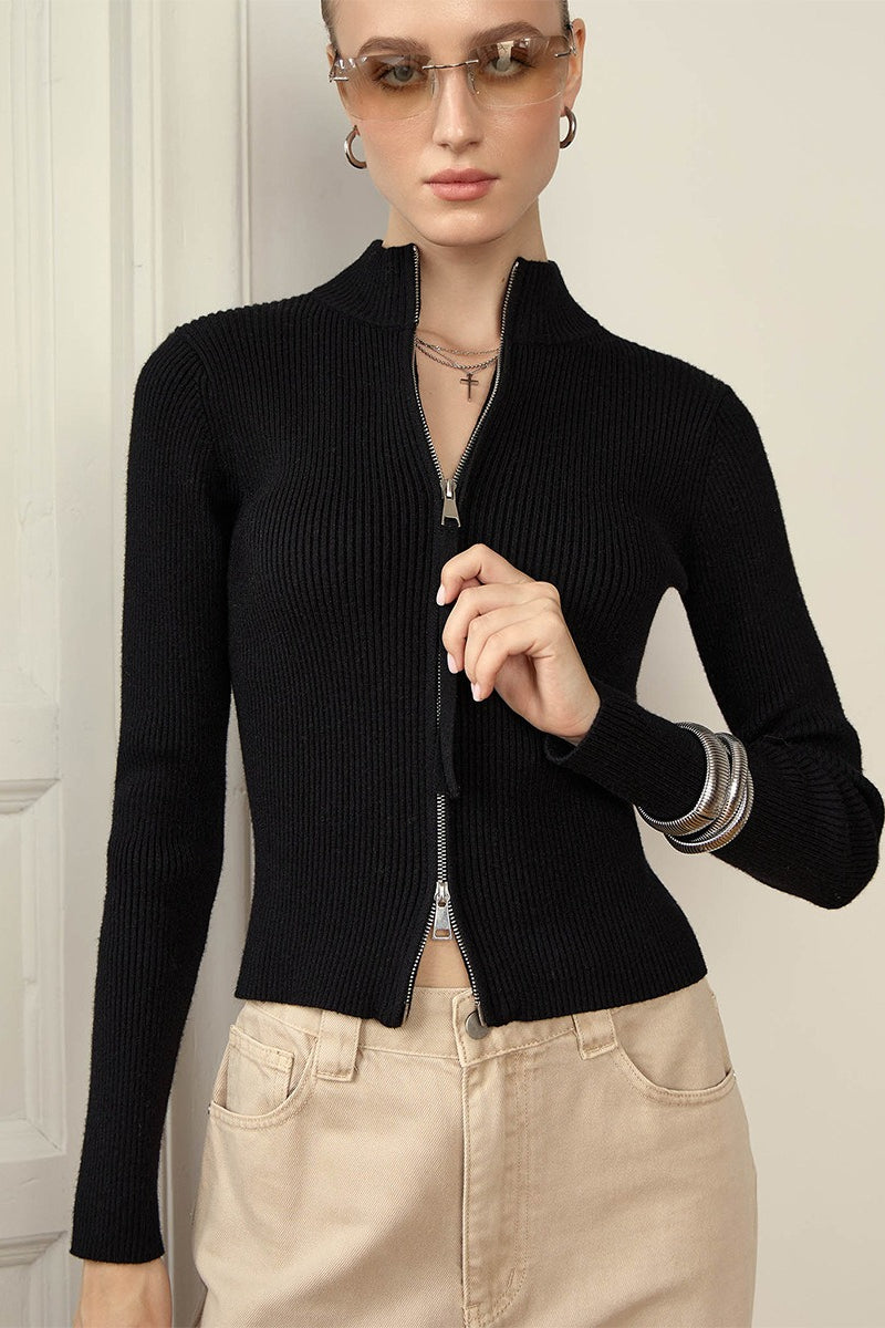 Cardigan Damen mit Stehkragen und Reißverschluss | A&B - 2 - Annoboutique