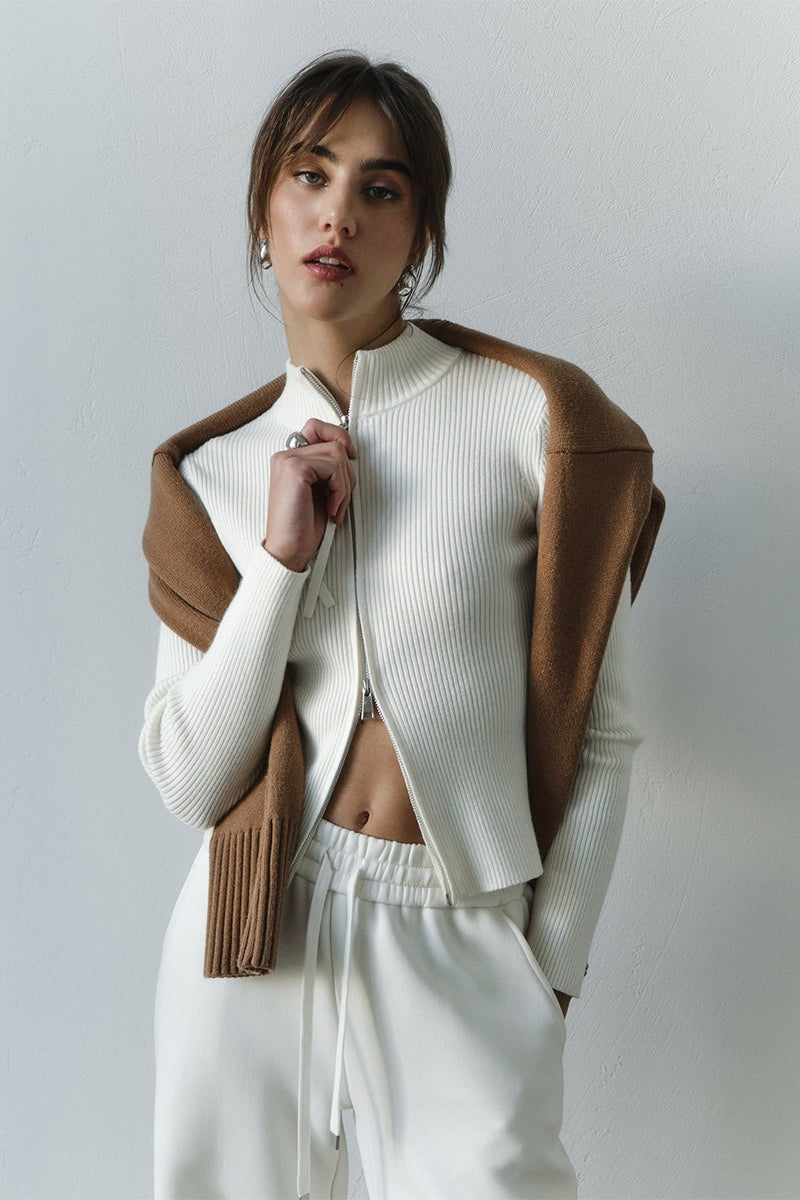 Cardigan Damen mit Stehkragen und Reißverschluss | A&B - 5 - Annoboutique