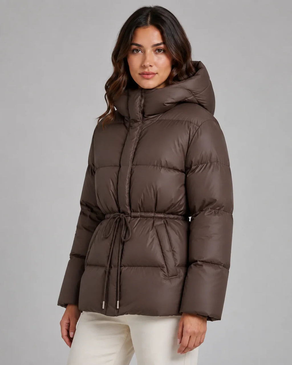 Damen Jacke mit Taillenzug und Kapuze | A&B - 1 - Annoboutique