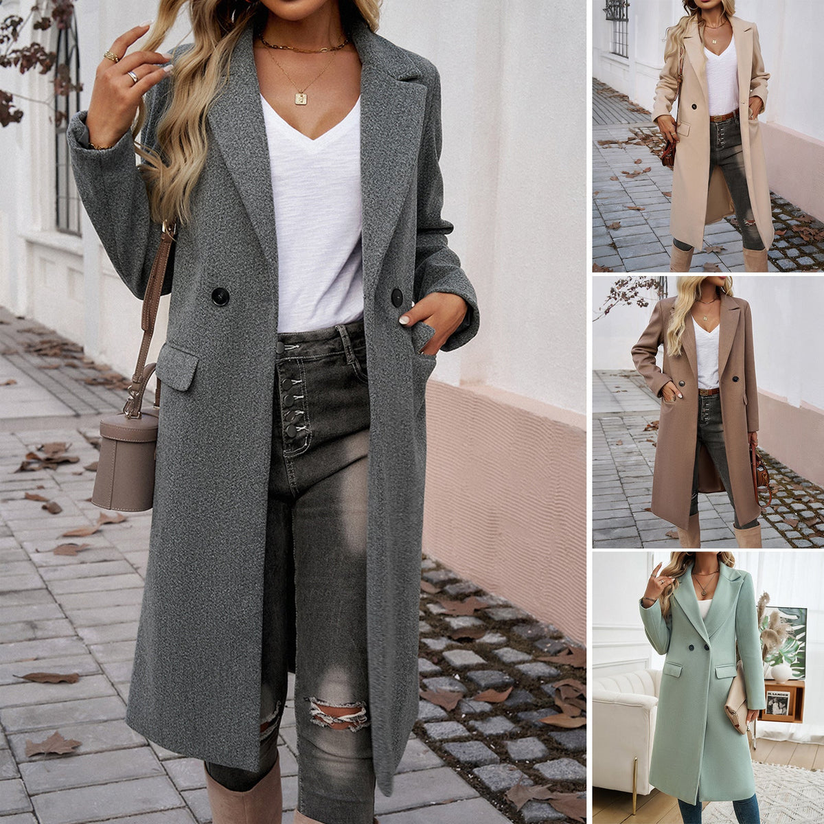 Eleganter Damenmantel mit Reverskragen und praktischen Taschen | A&B - 2 - Annoboutique