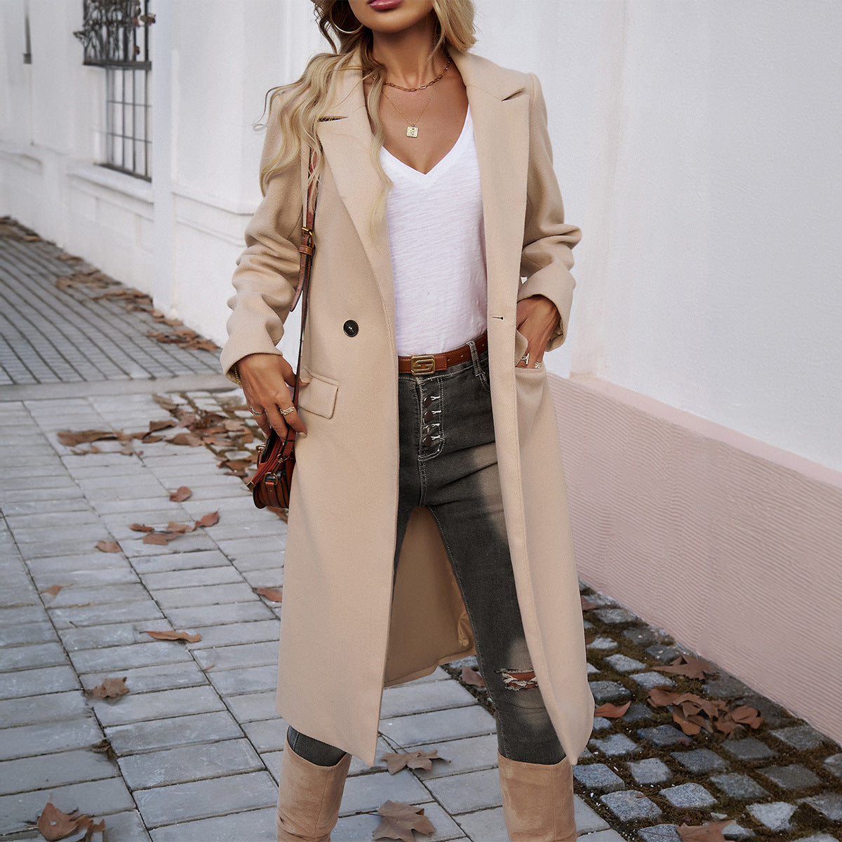 Eleganter Damenmantel mit Reverskragen und praktischen Taschen | A&B - 5 - Annoboutique