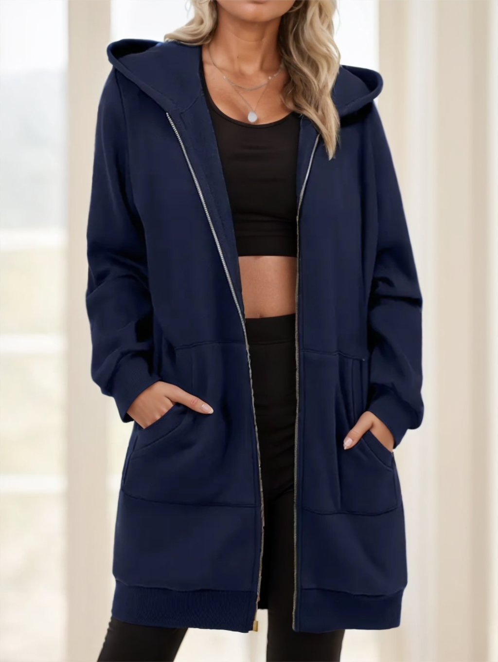 Hoodie Damen mit Kapuze und durchgehendem Reißverschluss | A&B - 3 - Annoboutique