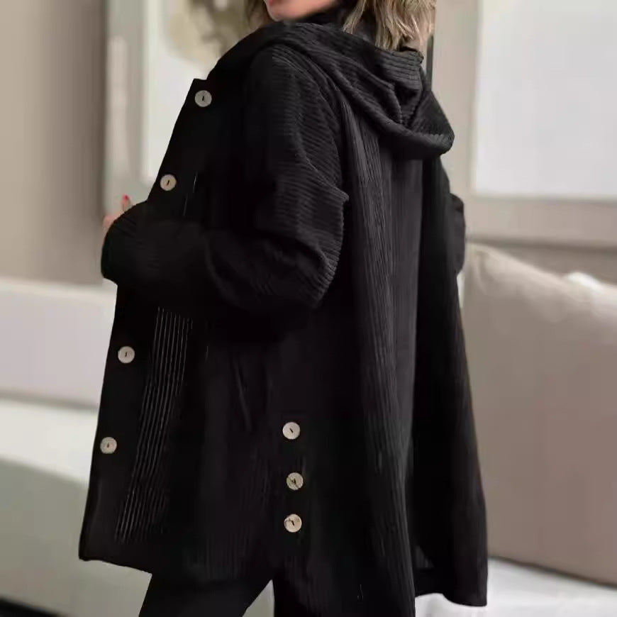 Lässige Damenjacke mit Kapuze und Knopfverschluss | A&B - 3 - Annoboutique