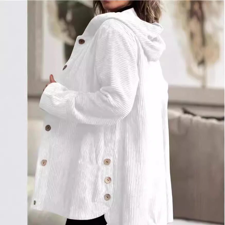 Lässige Damenjacke mit Kapuze und Knopfverschluss | A&B - 6 - Annoboutique