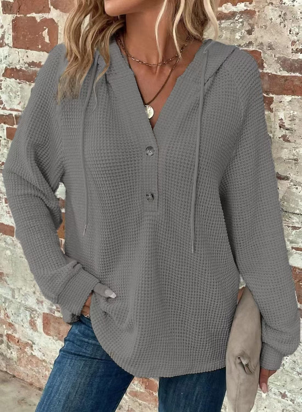 Hoodie Damen mit Knopfdetails und Kapuze | A&B - 2 - Annoboutique