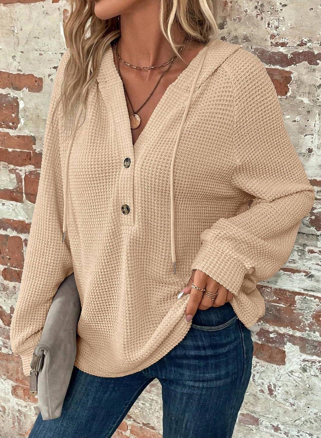 Hoodie Damen mit Knopfdetails und Kapuze | A&B - 3 - Annoboutique