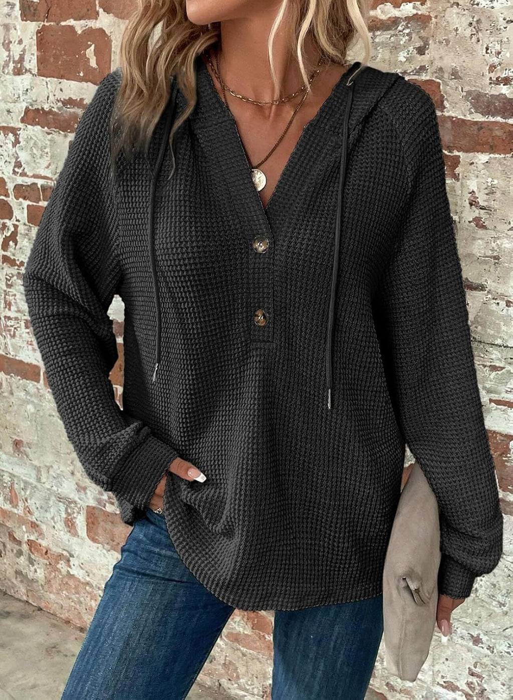 Hoodie Damen mit Knopfdetails und Kapuze | A&B - 5 - Annoboutique