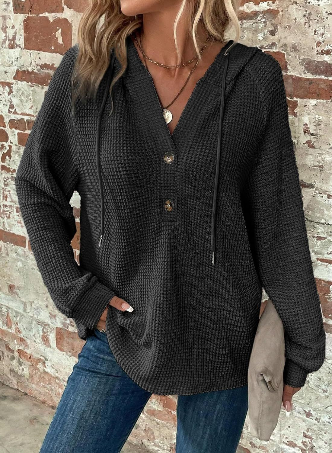 Hoodie Damen mit Knopfdetails und Kapuze | A&B - 5 - Annoboutique