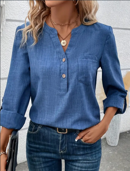 Bluse Damen mit Knopfverschluss und Brusttasche | A&B - 1 - Annoboutique
