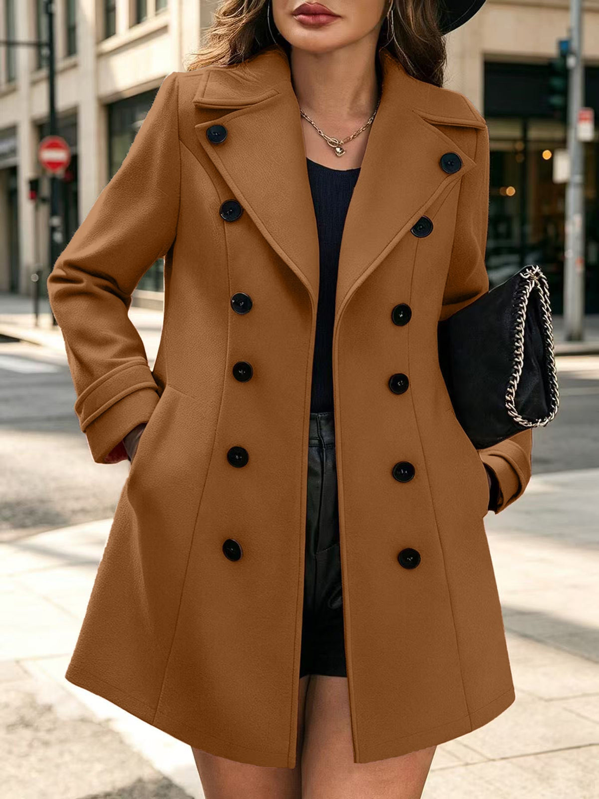 Damenmantel mit Doppelknopf-Design und taillierter Silhouette | A&B - 2 - Annoboutique