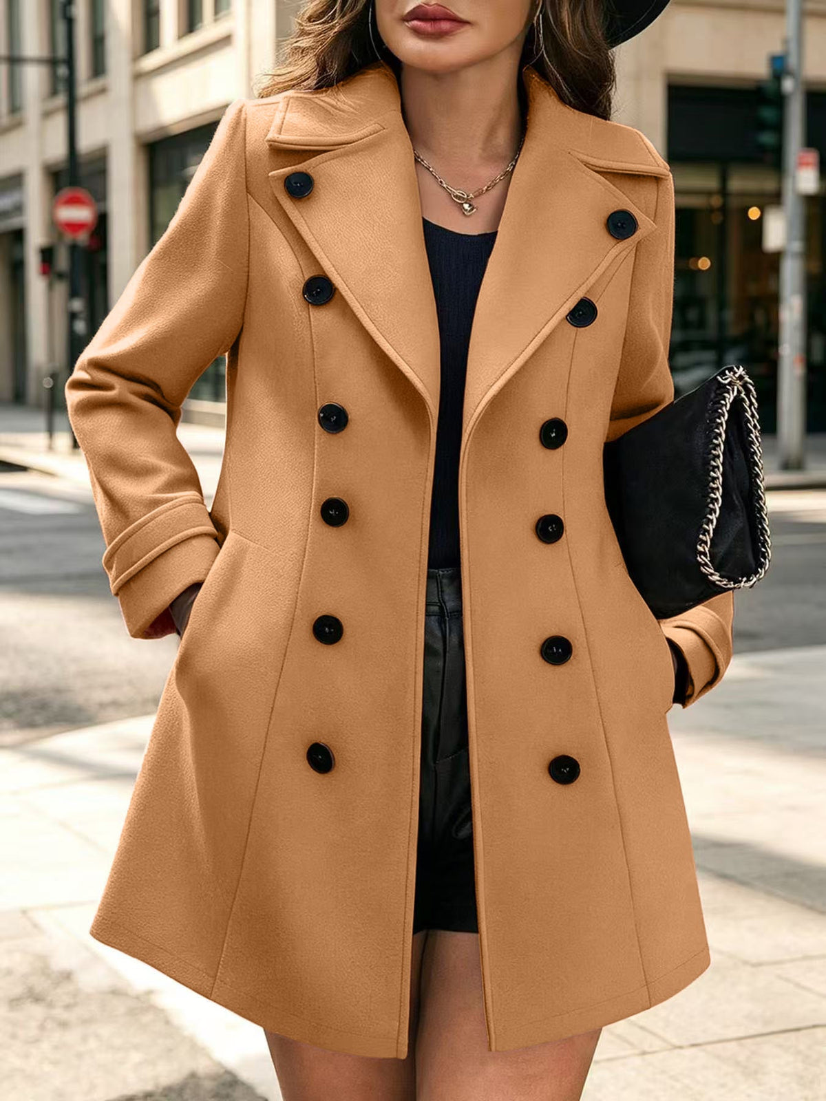 Damenmantel mit Doppelknopf-Design und taillierter Silhouette | A&B - 8 - Annoboutique