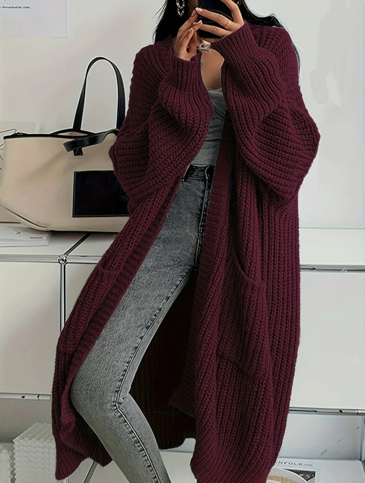 Cardigan Damen mit lässigem Schnitt und praktischen Taschen | A&B - 4 - Annoboutique