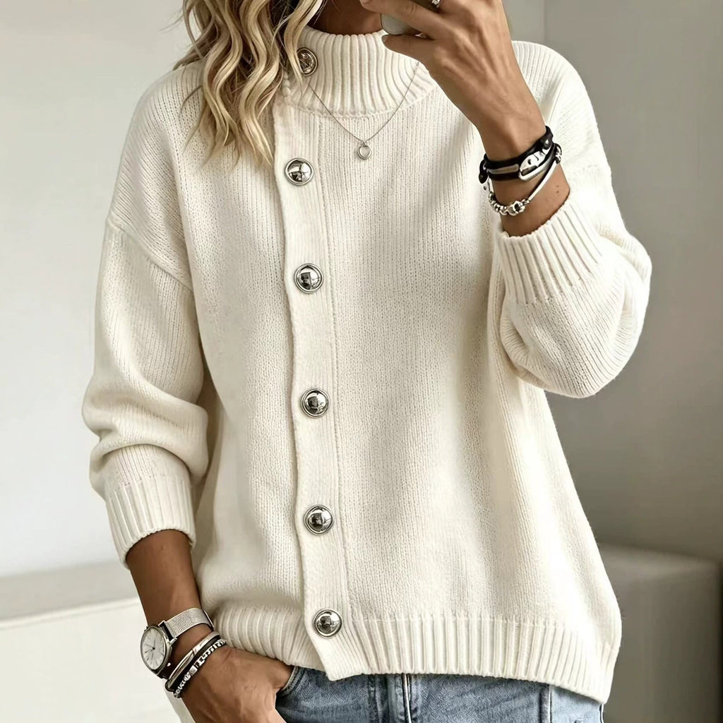 Pullover Damen mit Stehkragen und Knopf-Details | A&B - 1 - Annoboutique