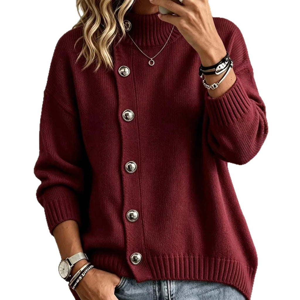 Pullover Damen mit Stehkragen und Knopf-Details | A&B - 2 - Annoboutique