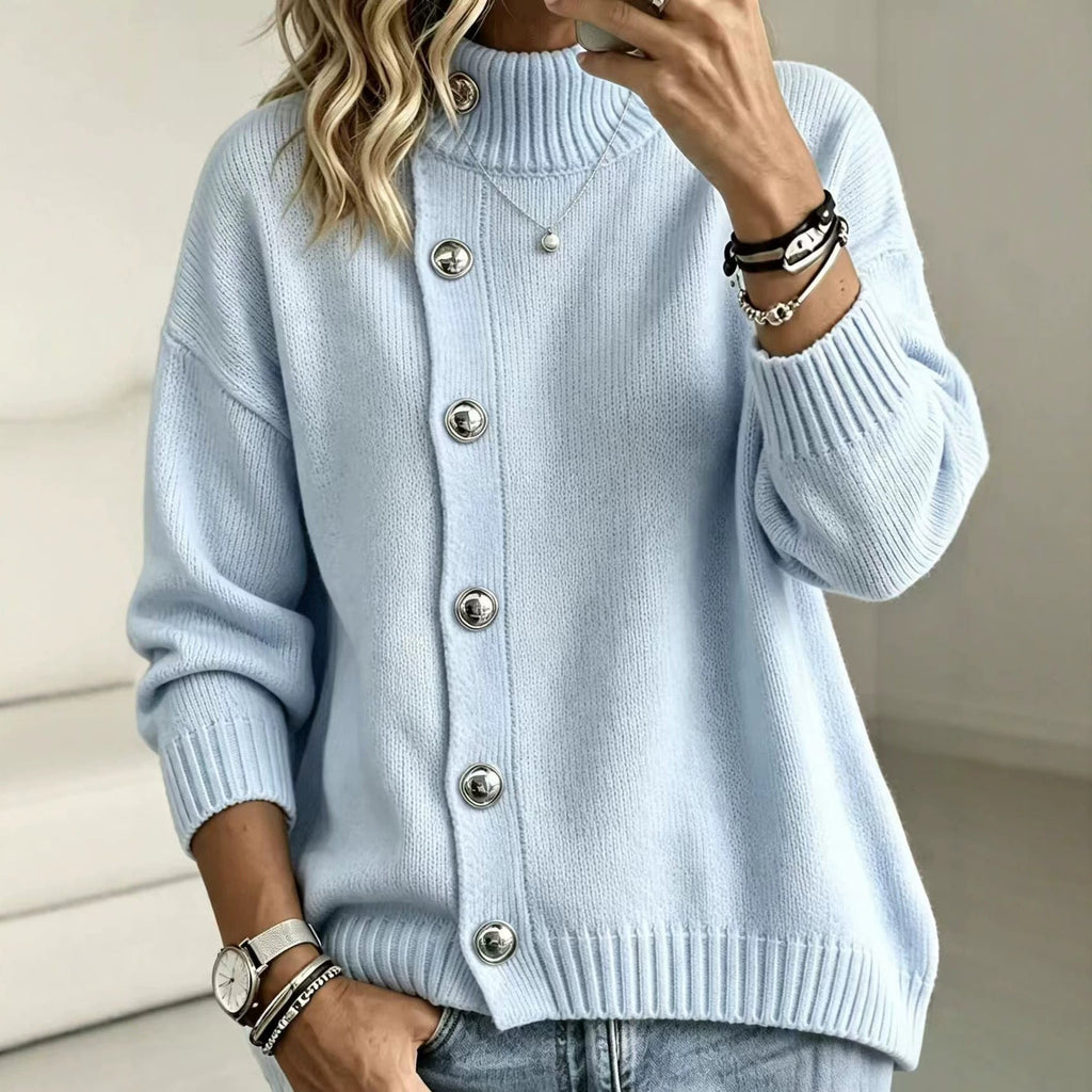Pullover Damen mit Stehkragen und Knopf-Details | A&B - 4 - Annoboutique