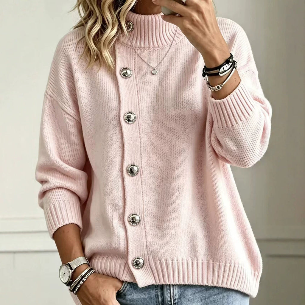 Pullover Damen mit Stehkragen und Knopf-Details | A&B - 9 - Annoboutique