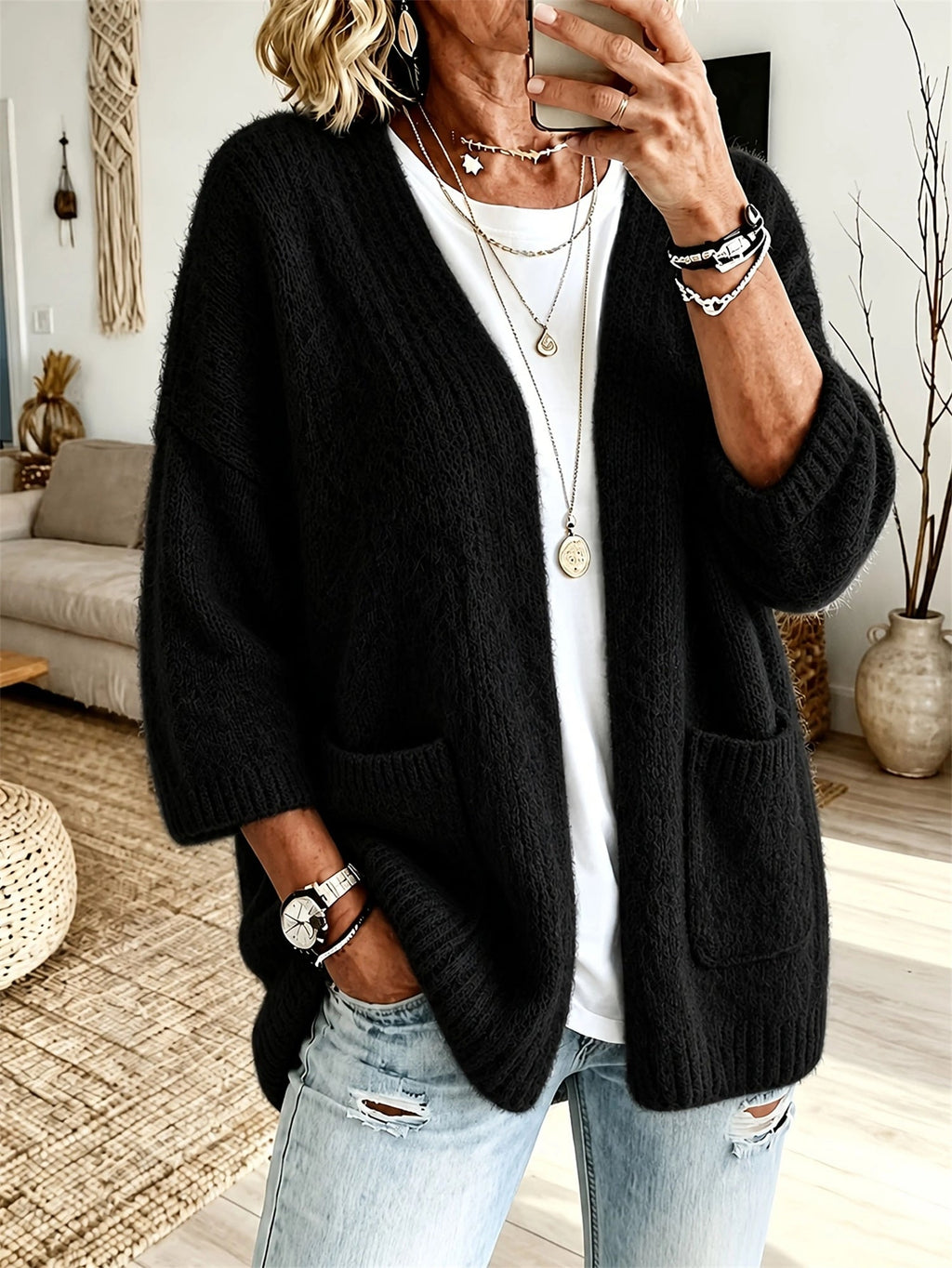 Damen Cardigan mit lässiger Passform und praktischen Taschen | A&B - 1 - Annoboutique