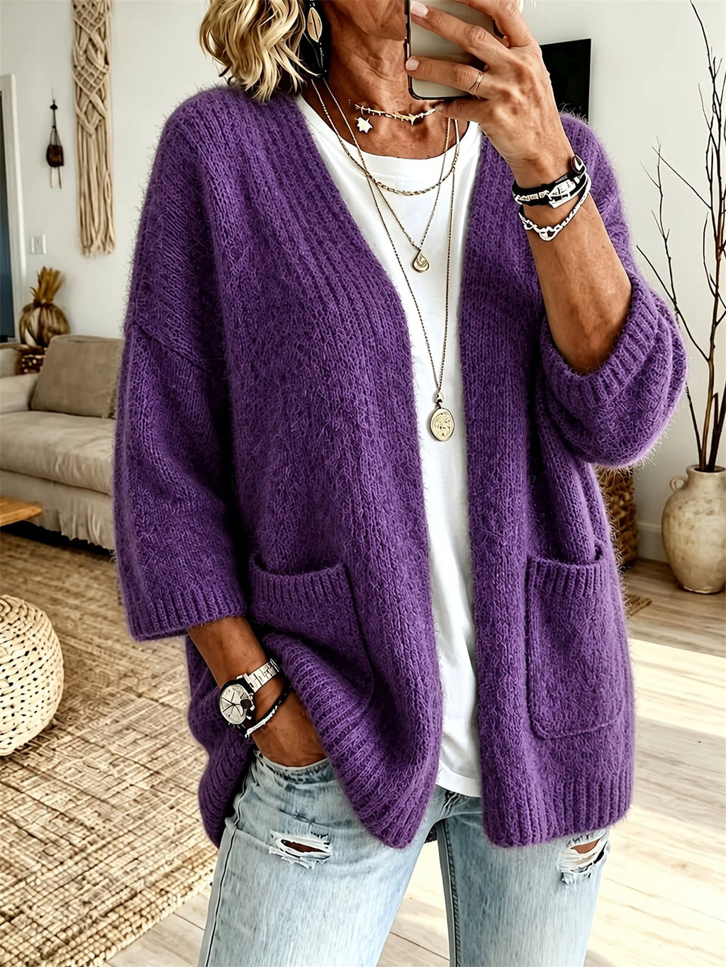 Damen Cardigan mit lässiger Passform und praktischen Taschen | A&B - 2 - Annoboutique