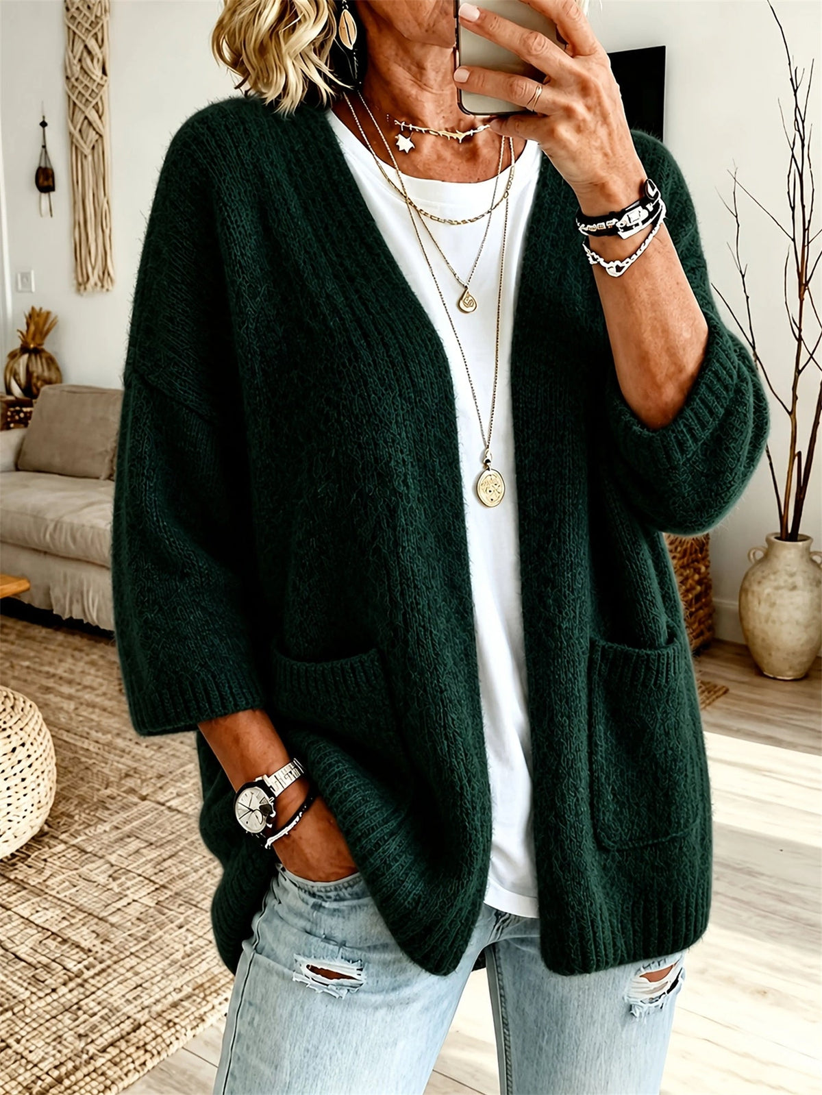 Damen Cardigan mit lässiger Passform und praktischen Taschen | A&B - 3 - Annoboutique