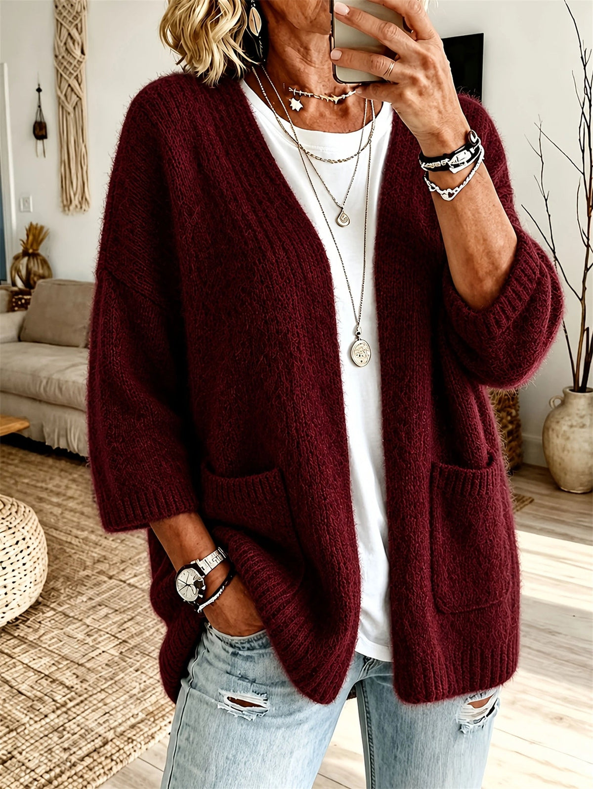Damen Cardigan mit lässiger Passform und praktischen Taschen | A&B - 4 - Annoboutique