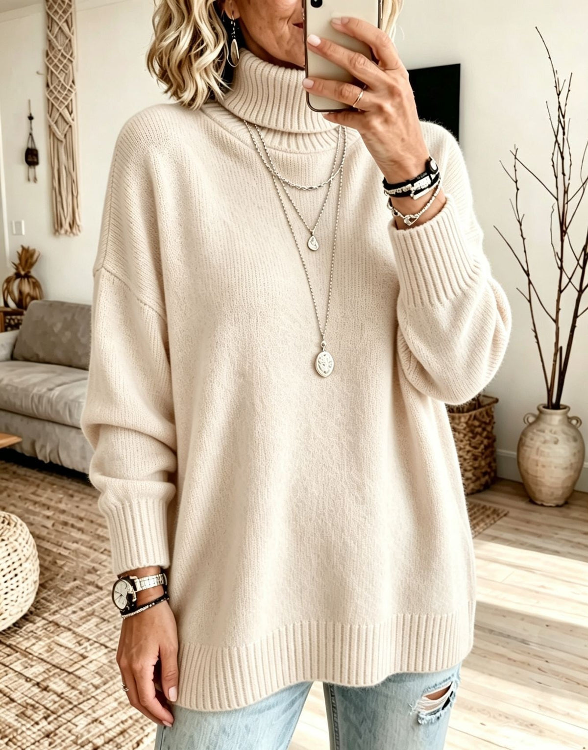 Pullover Damen mit Stehkragen und lockerer Passform | A&B - 2 - Annoboutique