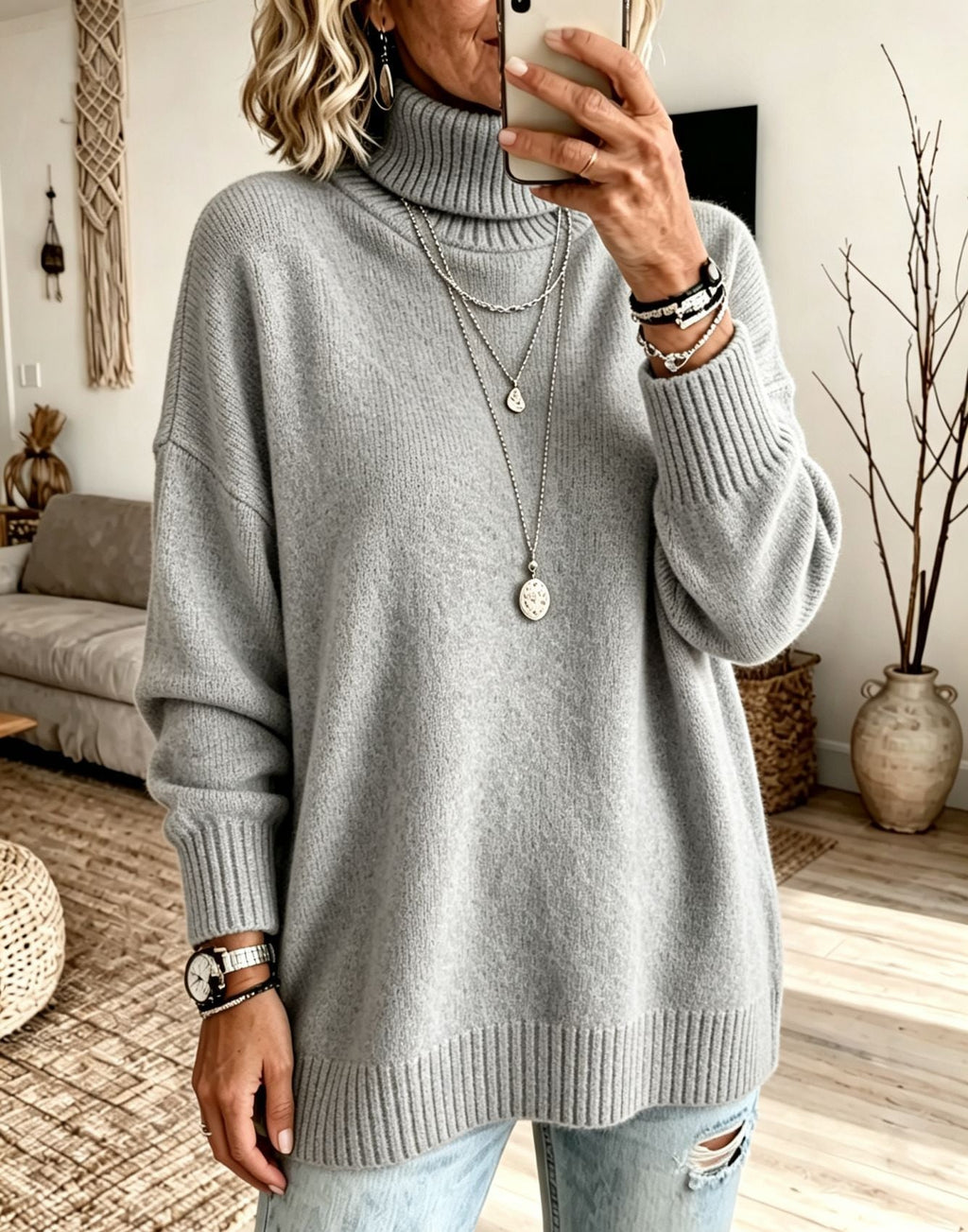 Pullover Damen mit Stehkragen und lockerer Passform | A&B - 5 - Annoboutique